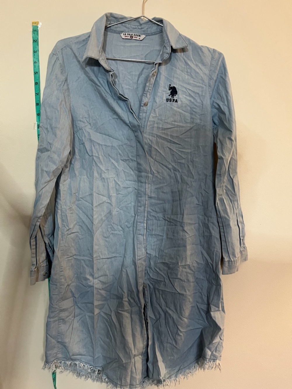 U.S. Polo Assn. light blue denim shirt with navy embroidered logo